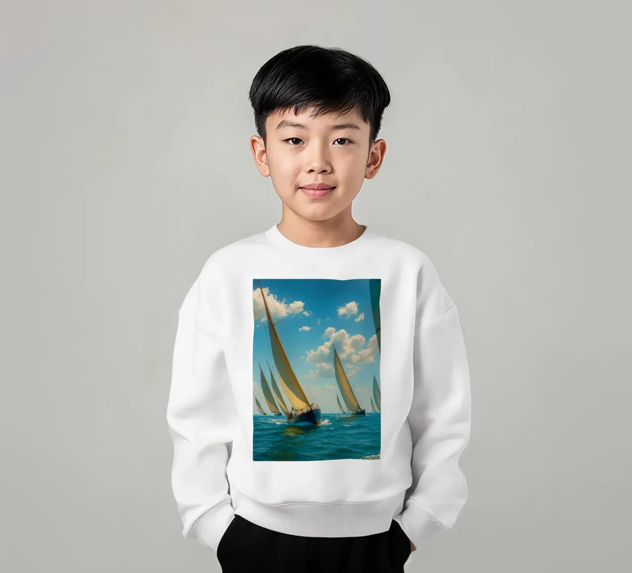 vue d'un voilier photographie rétro sweat enfant de viantishop