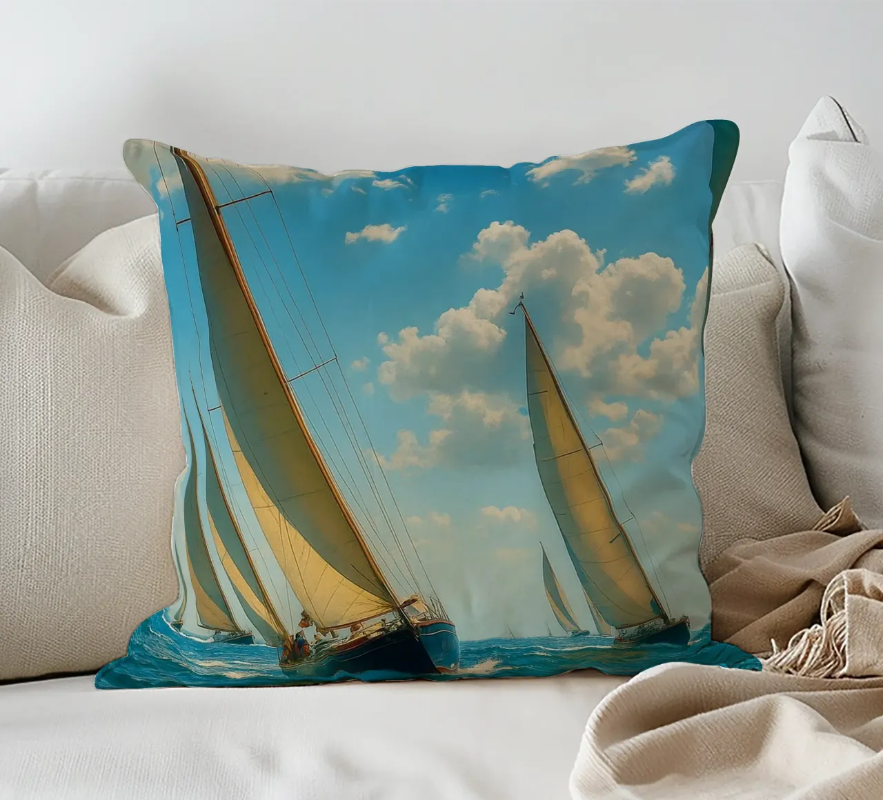 vue d'un voilier photographie rétro coussin de viantishop
