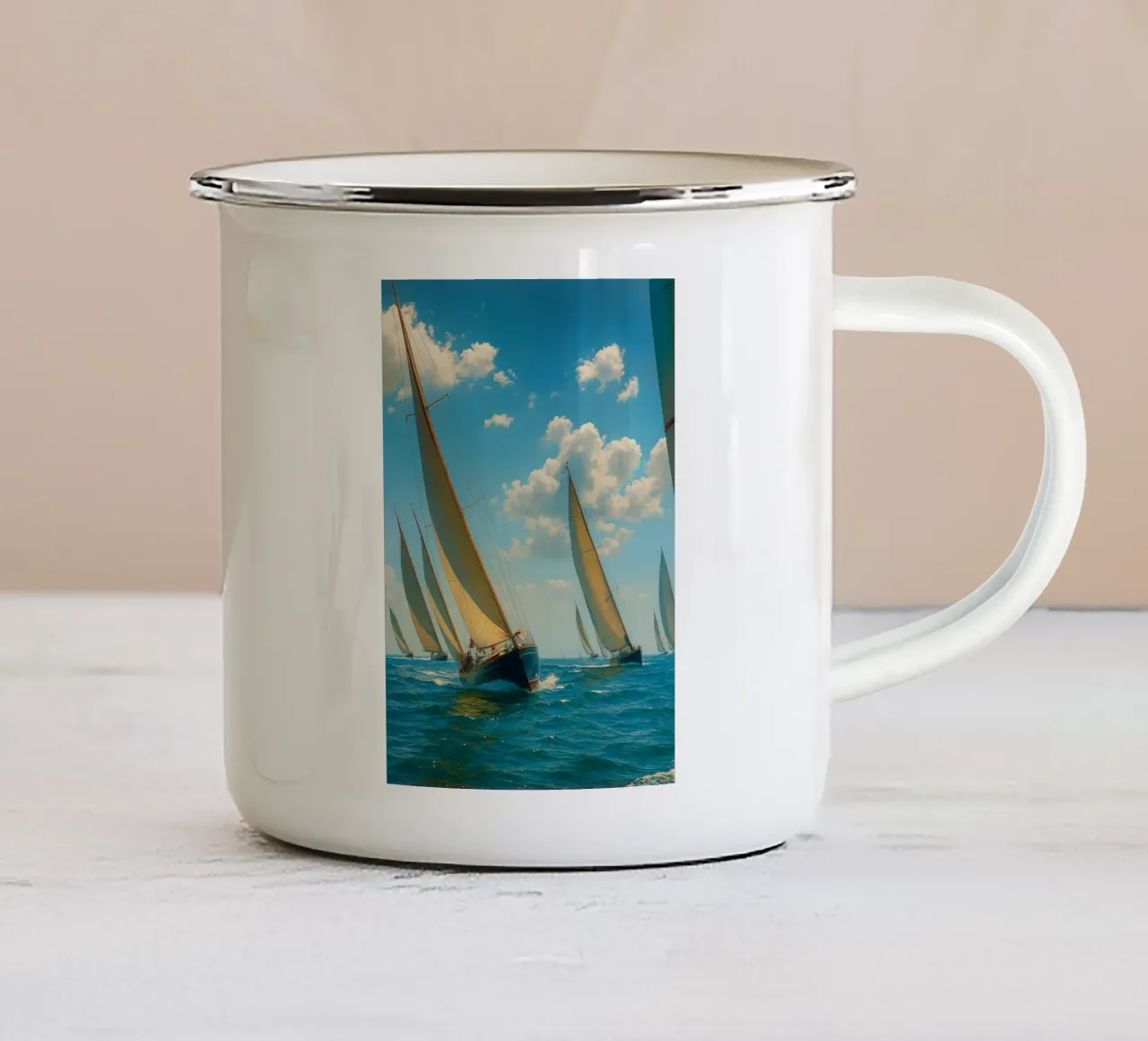 vue d'un voilier photographie rétro mug en émail de viantishop