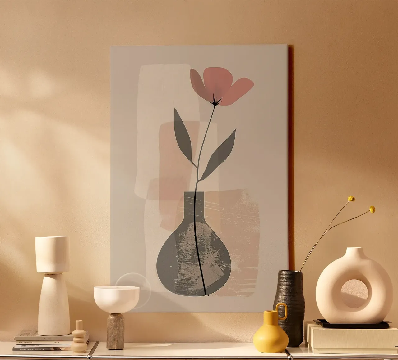 vase line shape canvas with Floater frame by lily