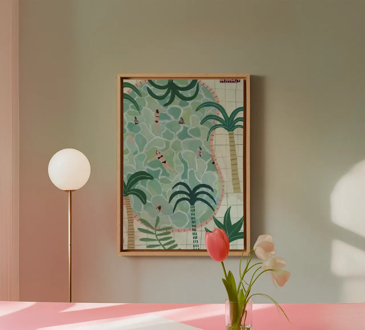 swimming in pool canvas with Floater frame by Good days