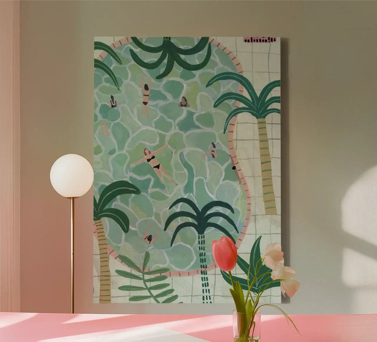 swimming in pool canvas with Floater frame by Good days