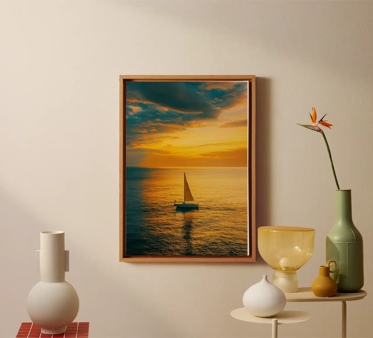 bateau à voile vue rétro photographie toile avec Caisse américaine de viantishop