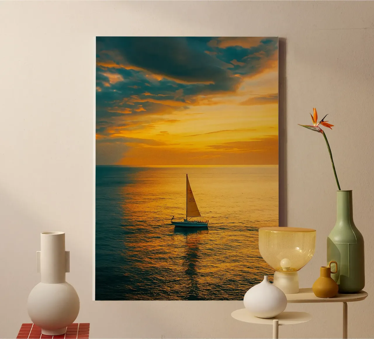bateau à voile vue rétro photographie toile avec Caisse américaine de viantishop