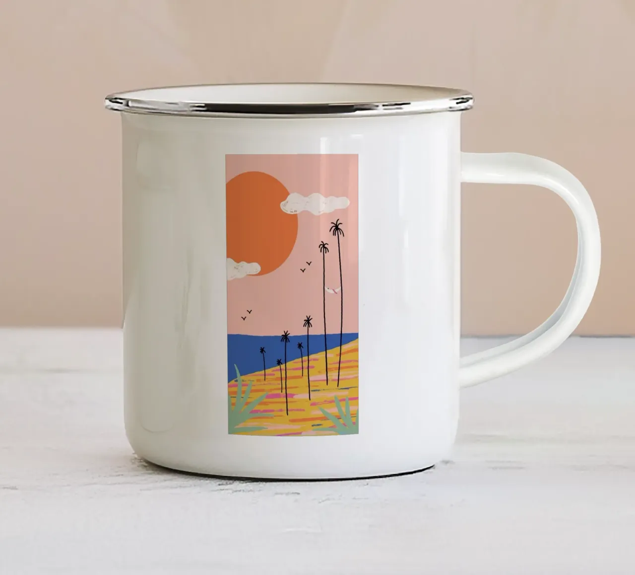 line palm and sunset tazza in smalto da Good days