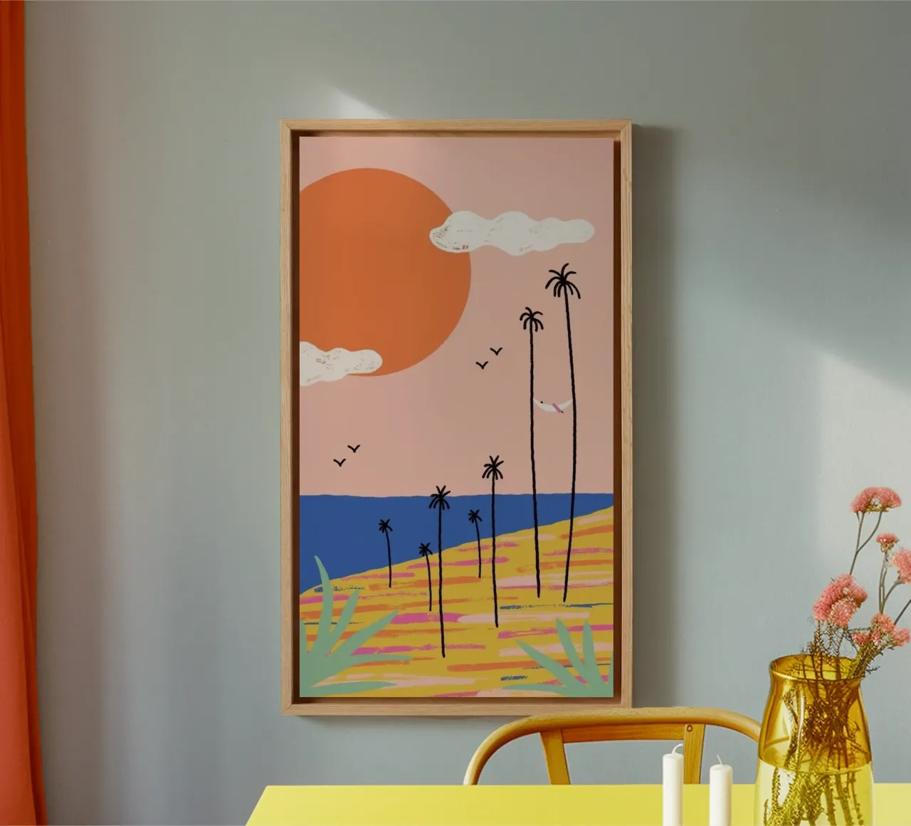 line palm and sunset tela con Cornice a cassetta da Good days