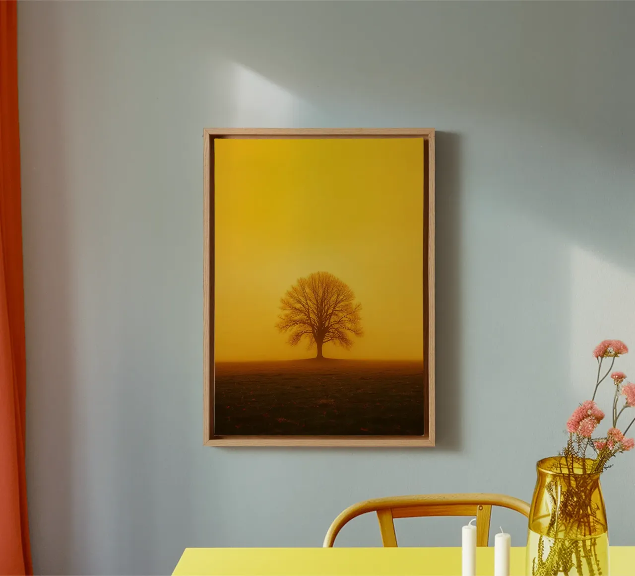 single trees view retro photography canvas with Floater frame by viantishop