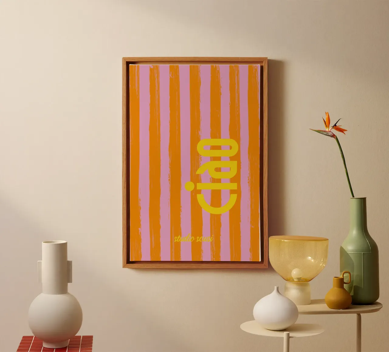 CIAO gestreift - studio scusi canvas with Floater frame by studio scusi