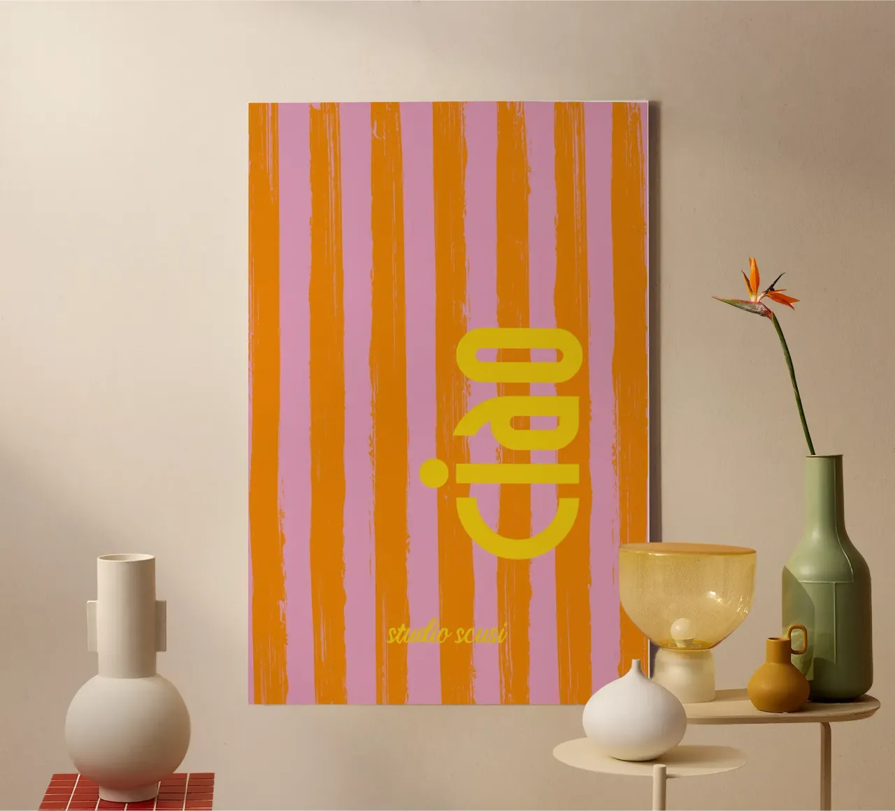 CIAO gestreift - studio scusi canvas with Floater frame by studio scusi