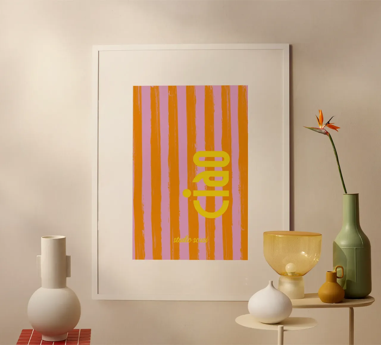 CIAO gestreift - studio scusi Poster mit Holzrahmen von studio scusi