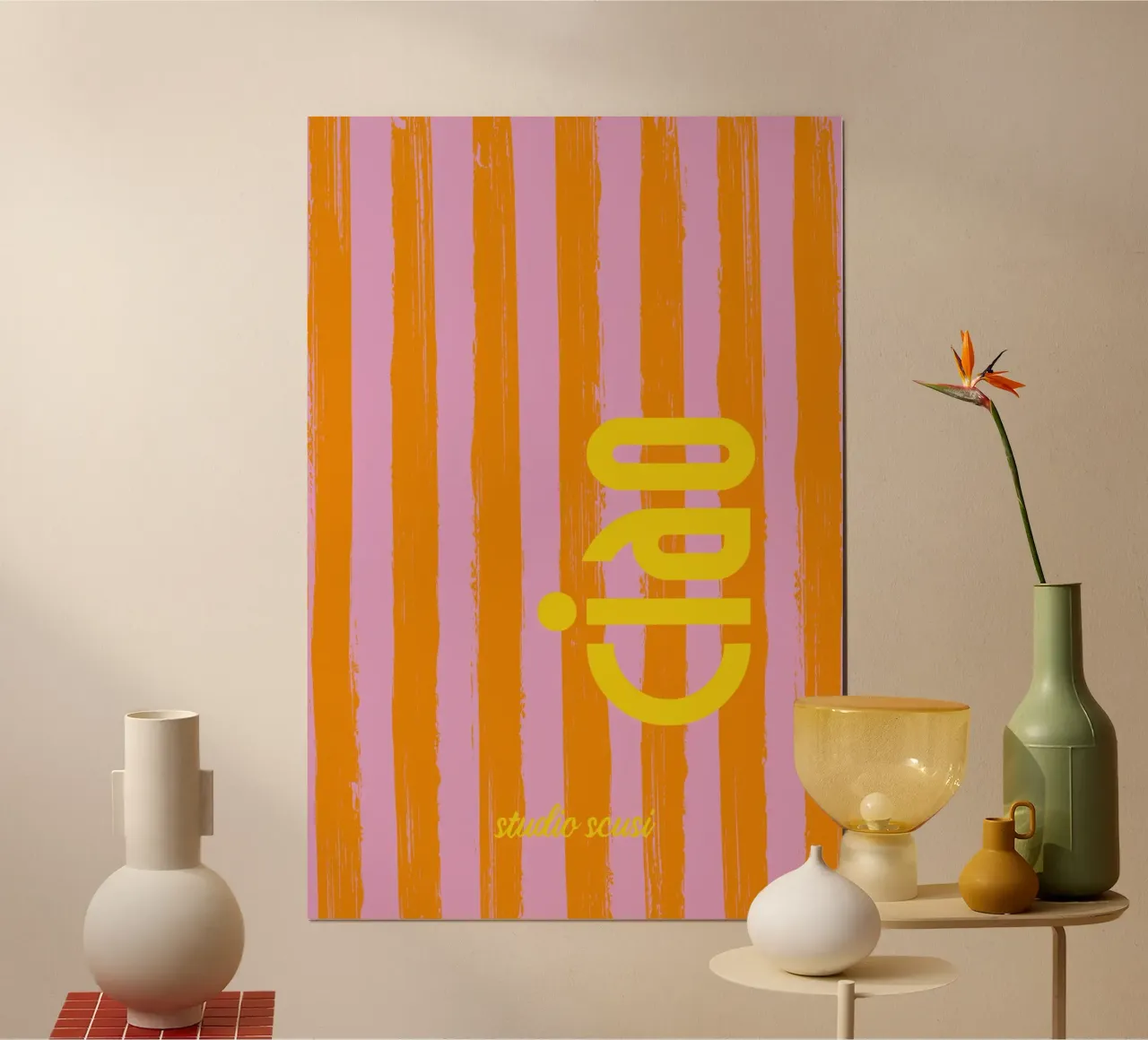 CIAO gestreift - studio scusi Poster mit Holzrahmen von studio scusi