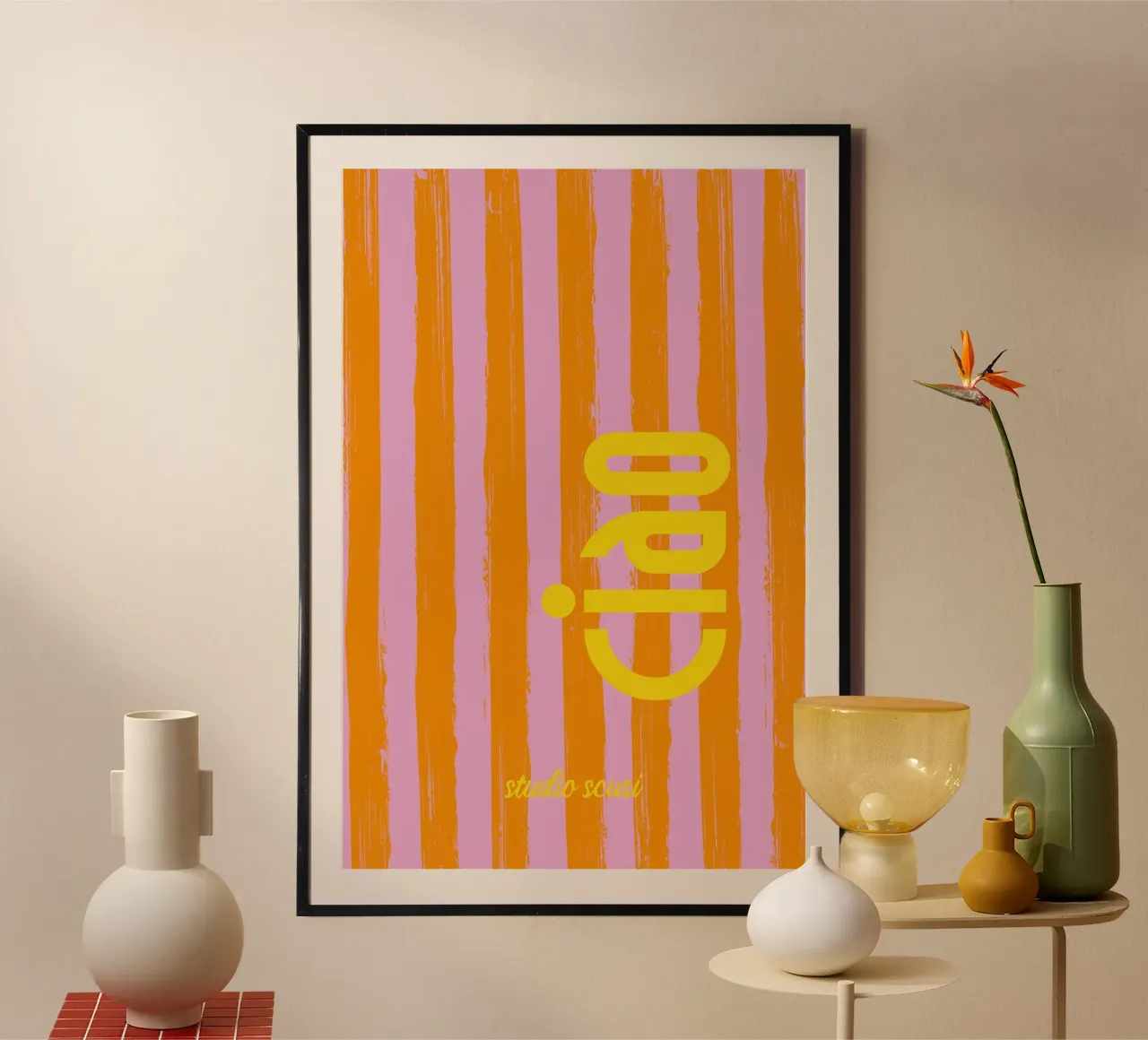 CIAO gestreift - studio scusi Poster mit Holzrahmen von studio scusi