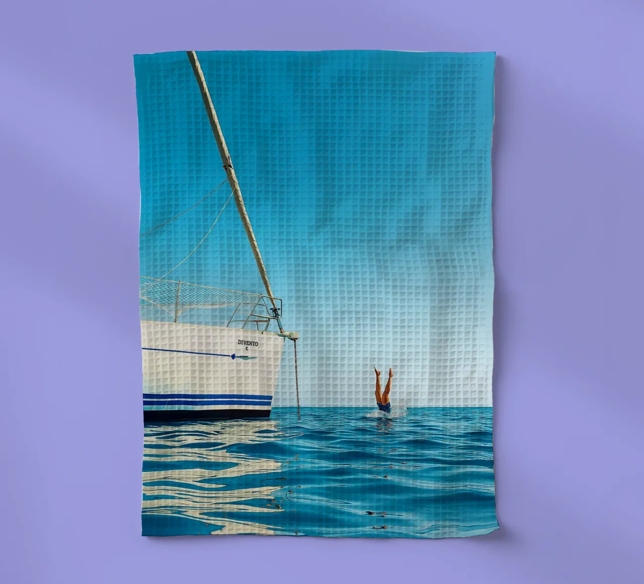 nager dans la mer vue rétro photographie torchon de viantishop