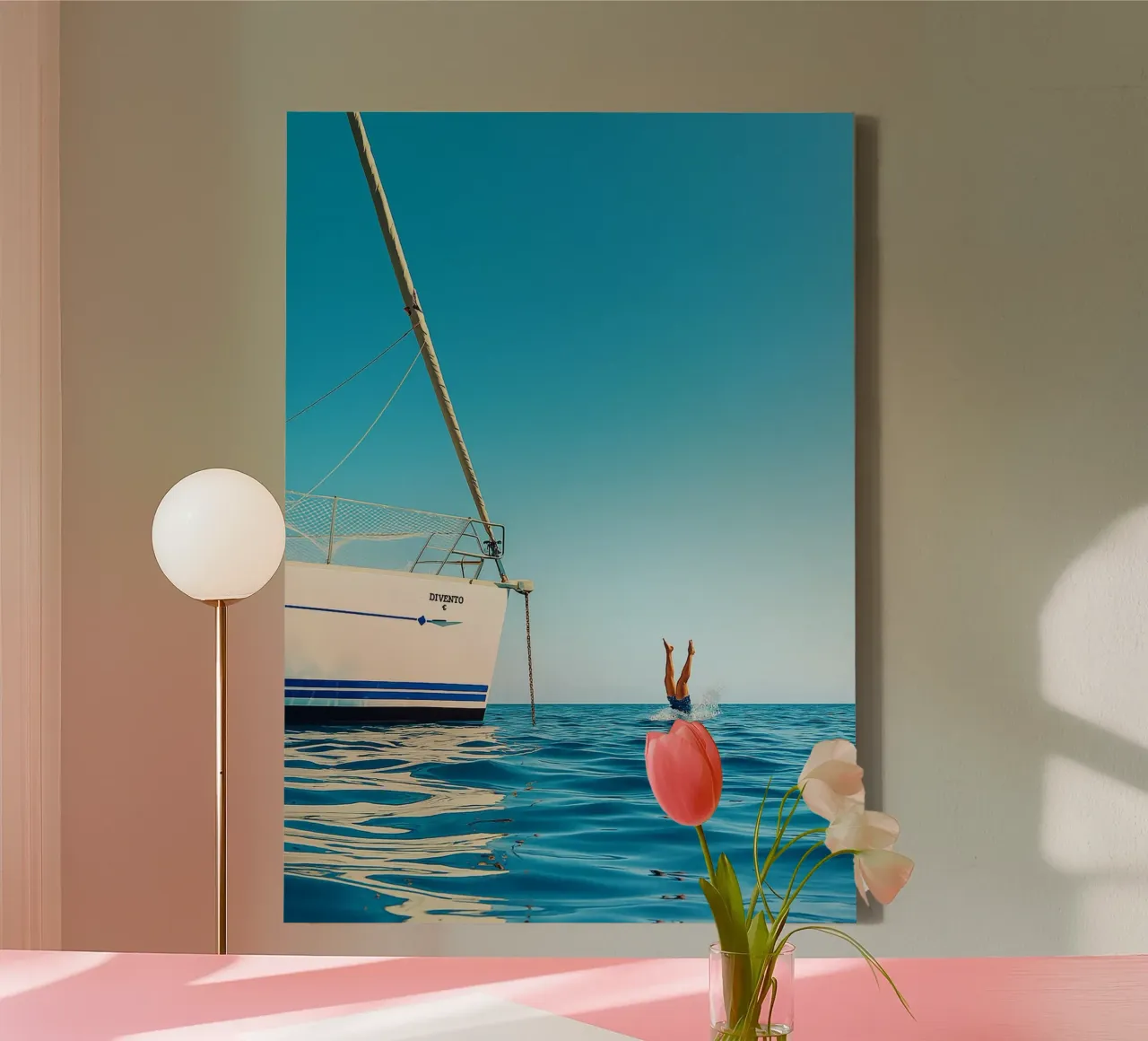 nager dans la mer vue rétro photographie toile avec Caisse américaine de viantishop
