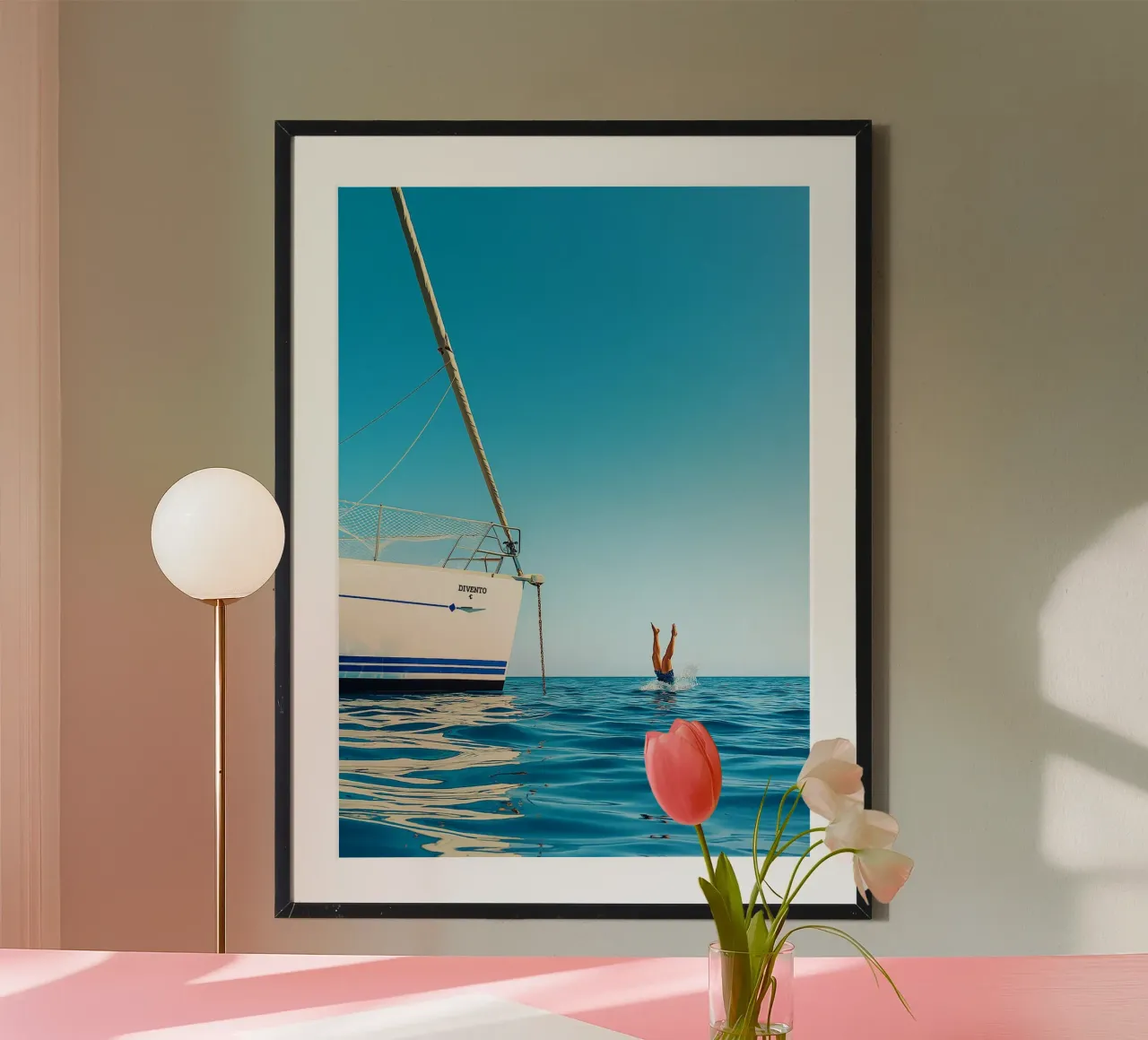 nager dans la mer vue rétro photographie poster de viantishop