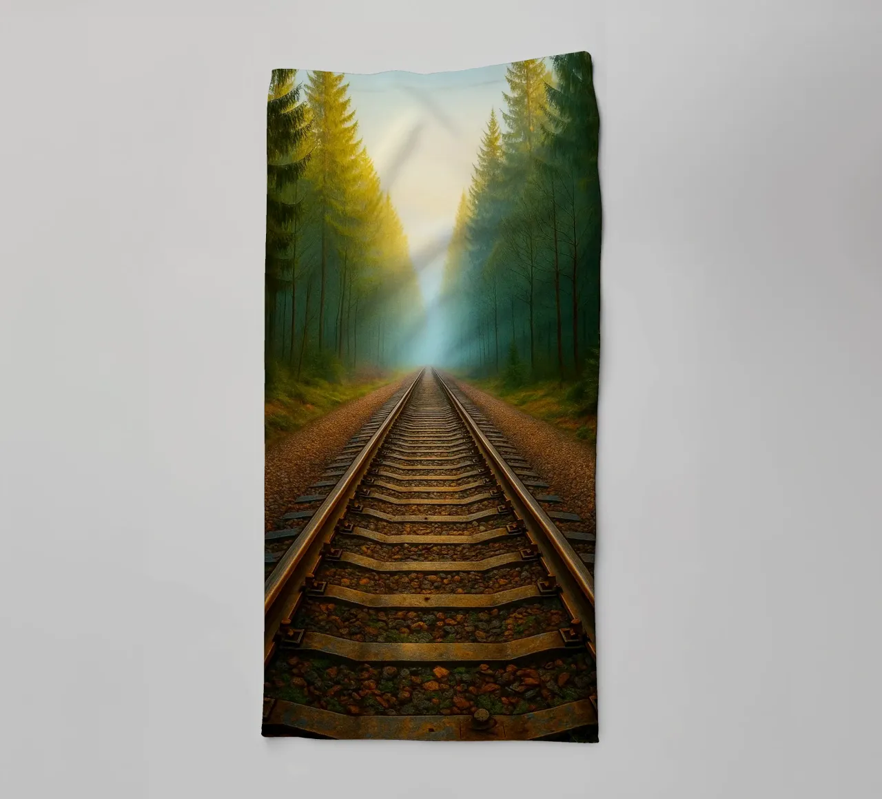 train track in the forrest view retro photography towel by viantishop