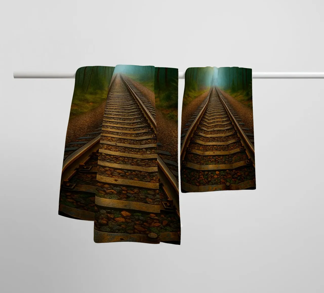 train track in the forrest view retro photography towel by viantishop