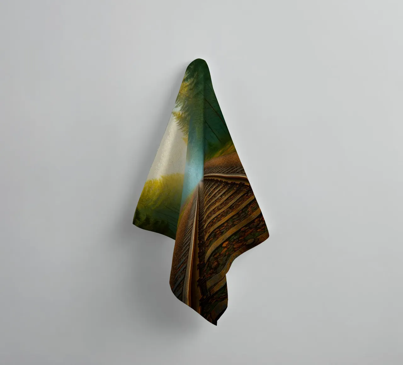 train track in the forrest view retro photography towel by viantishop