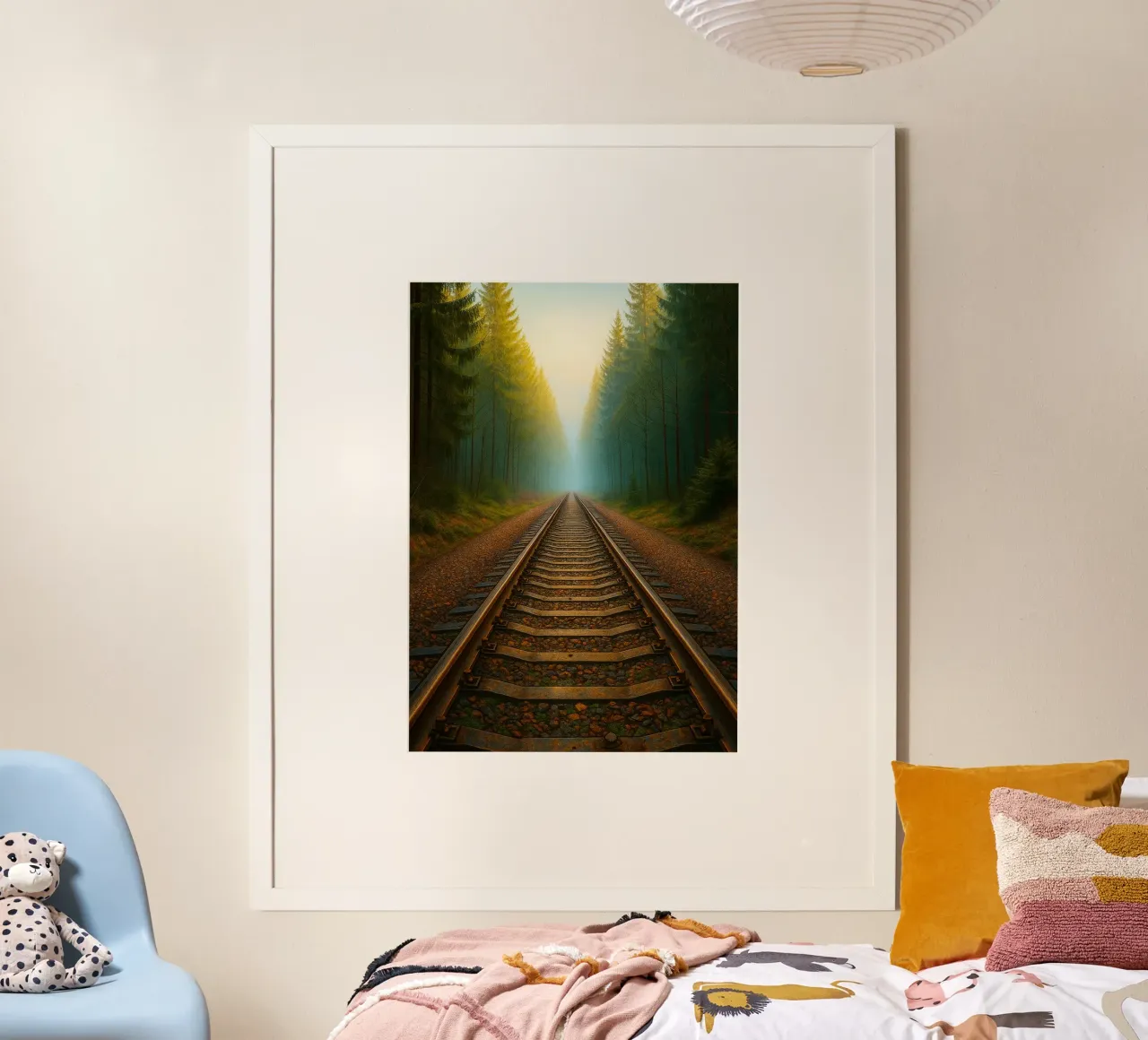 voie ferrée dans la forêt vue rétro photographie poster de viantishop