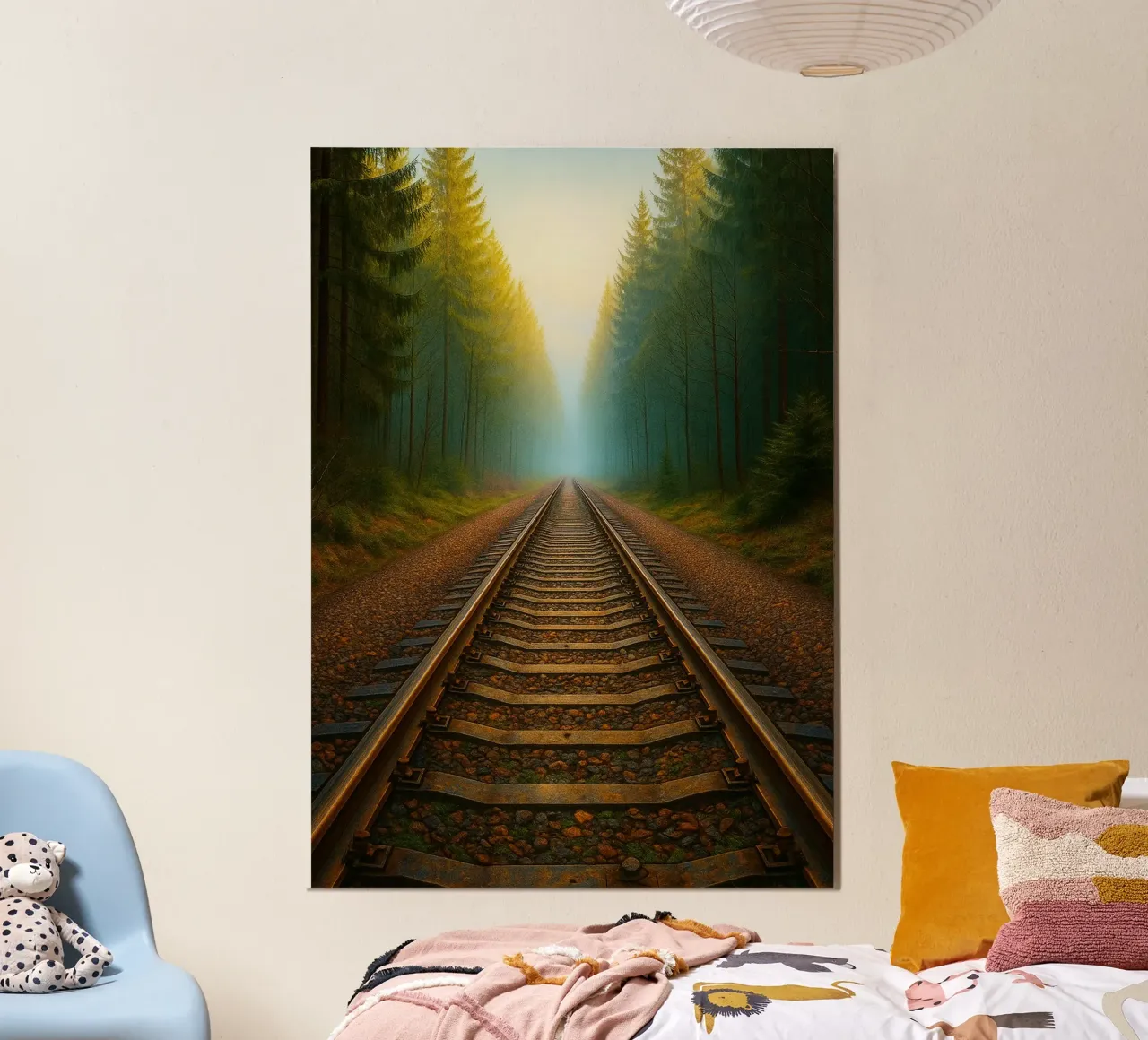 voie ferrée dans la forêt vue rétro photographie poster de viantishop