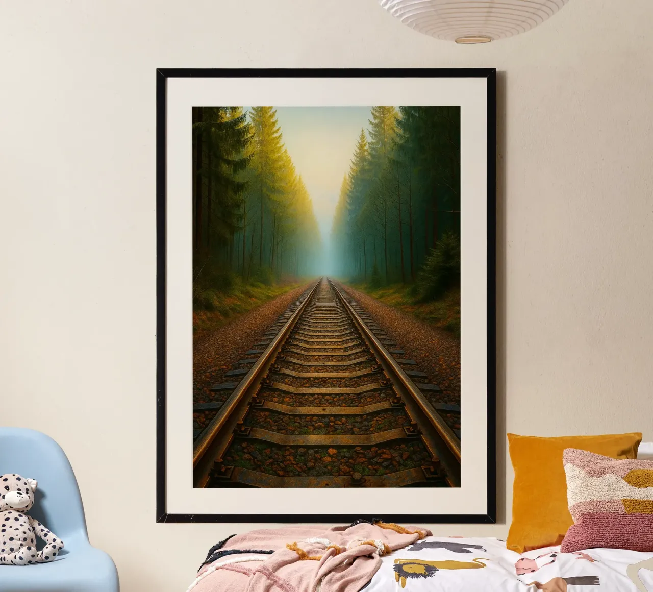 voie ferrée dans la forêt vue rétro photographie poster de viantishop