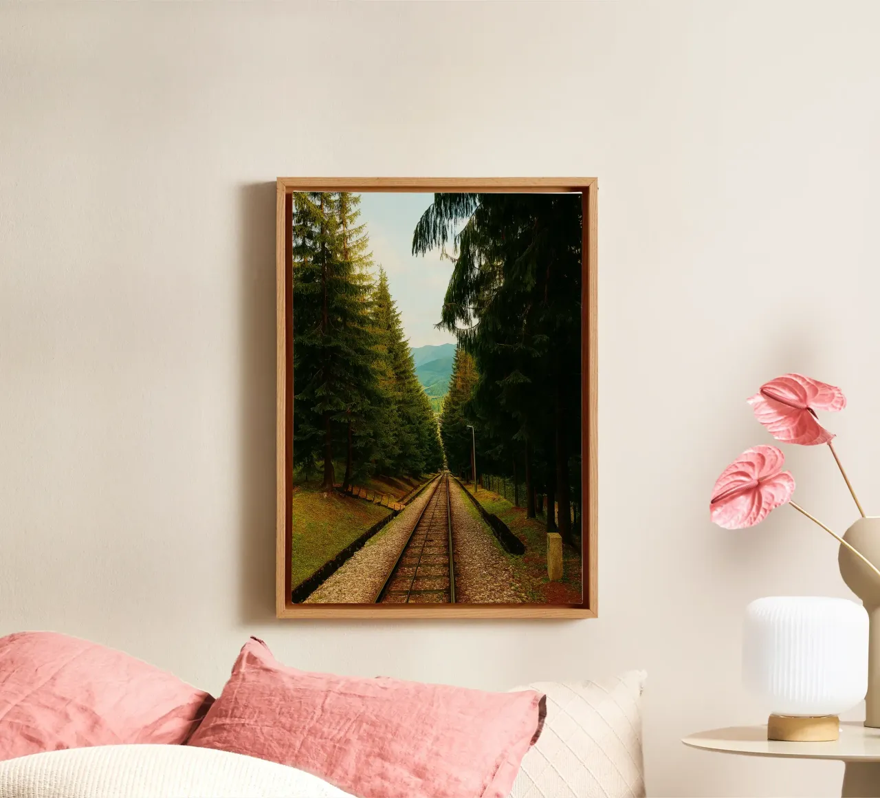 train track view retro photography canvas with Floater frame by viantishop