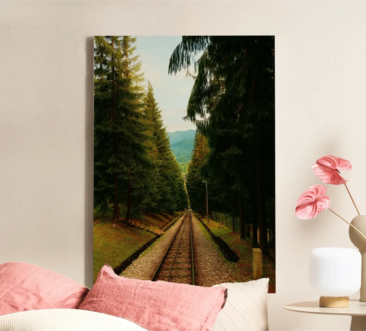 train track view retro photography canvas with Floater frame by viantishop