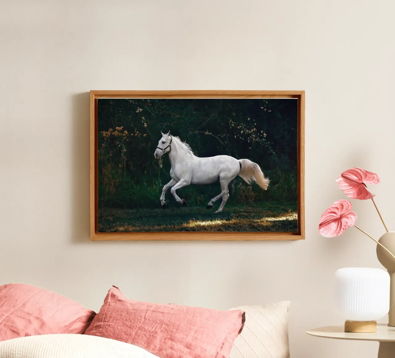 Witte genade in beweging canvas met Baklijst van Nature's Palette