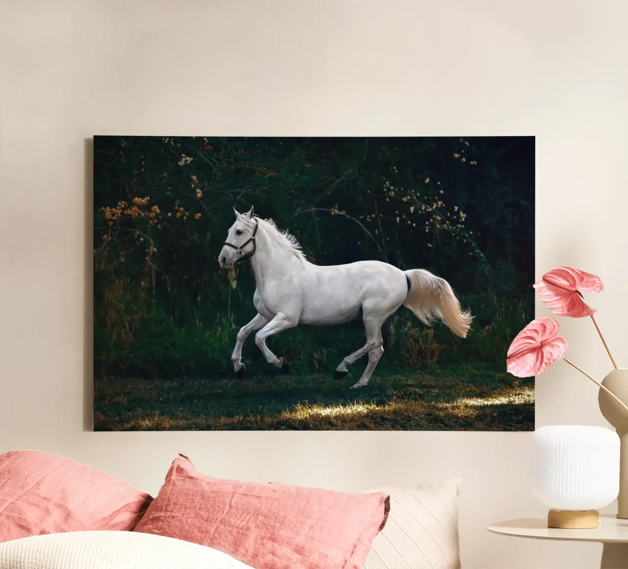 Witte genade in beweging canvas met Baklijst van Nature's Palette