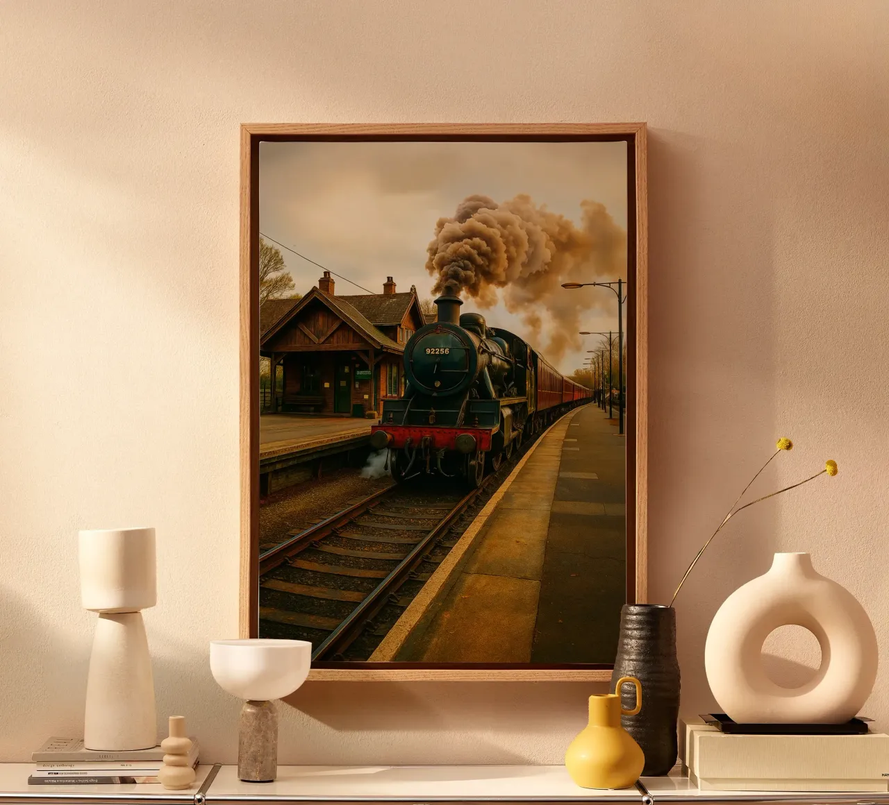 train view retro photography canvas with Floater frame by viantishop