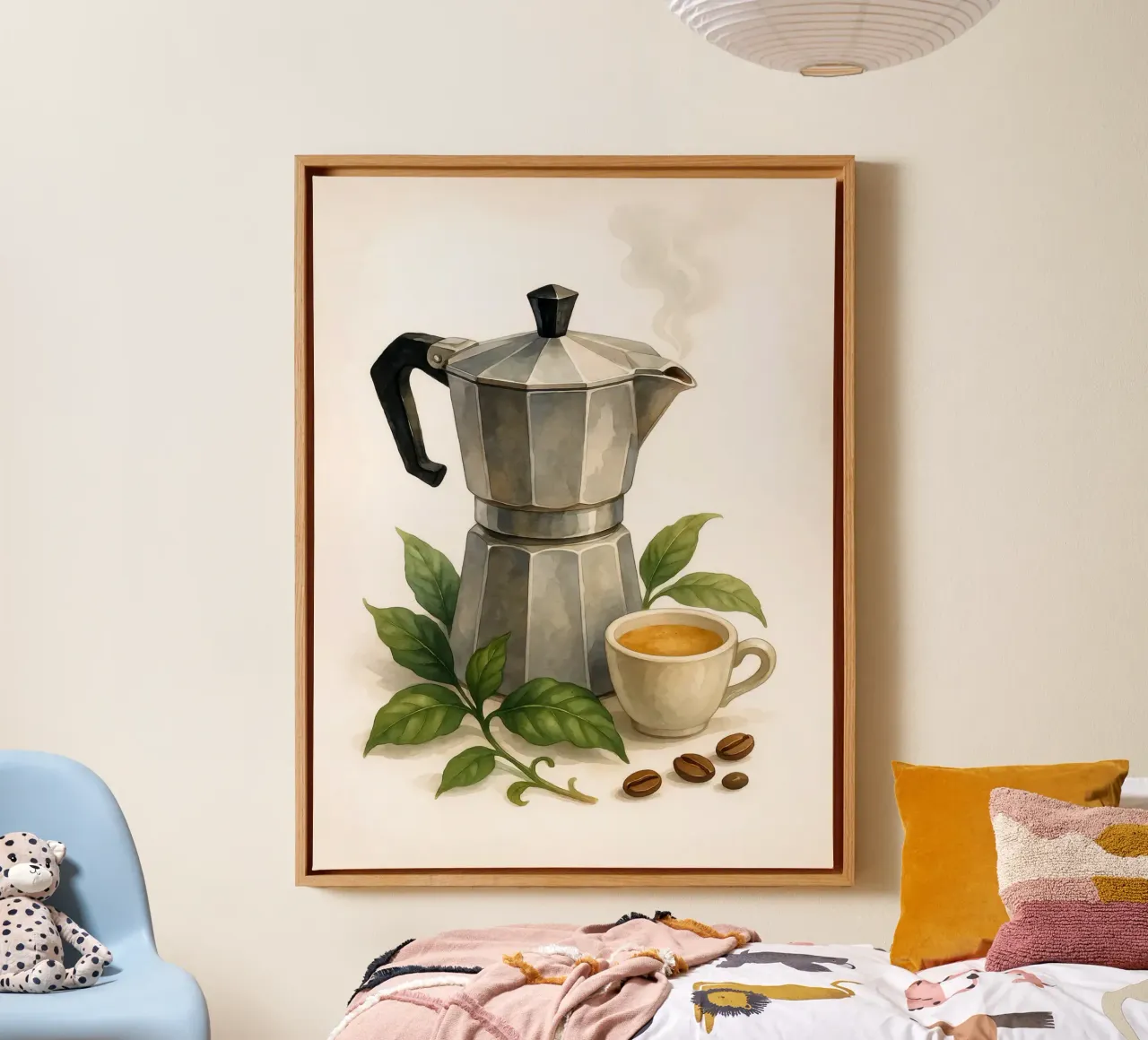 Caffettiera classica con foglie di caffè - Acquerello d'epoca tela con Cornice a cassetta da Eldon S Kiser