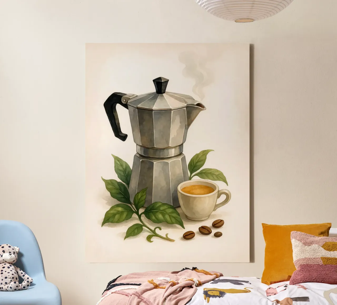 Caffettiera classica con foglie di caffè - Acquerello d'epoca tela con Cornice a cassetta da Eldon S Kiser