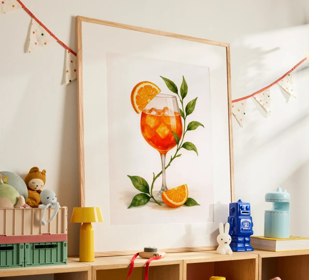 Bicchiere da spritz Aperol con foglie d'arancio - Acquerello vintage poster da Eldon S Kiser