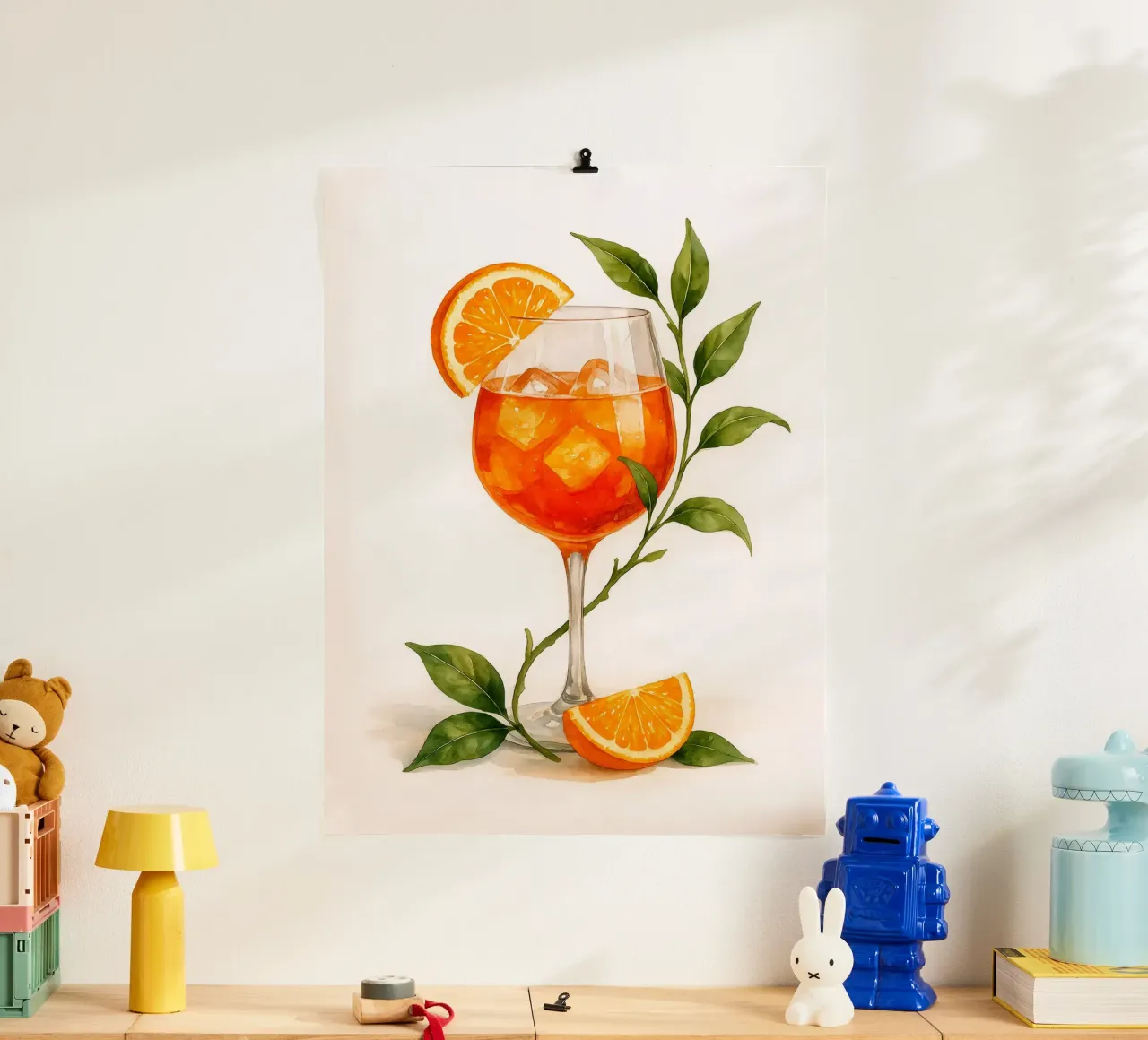 Bicchiere da spritz Aperol con foglie d'arancio - Acquerello vintage poster da Eldon S Kiser