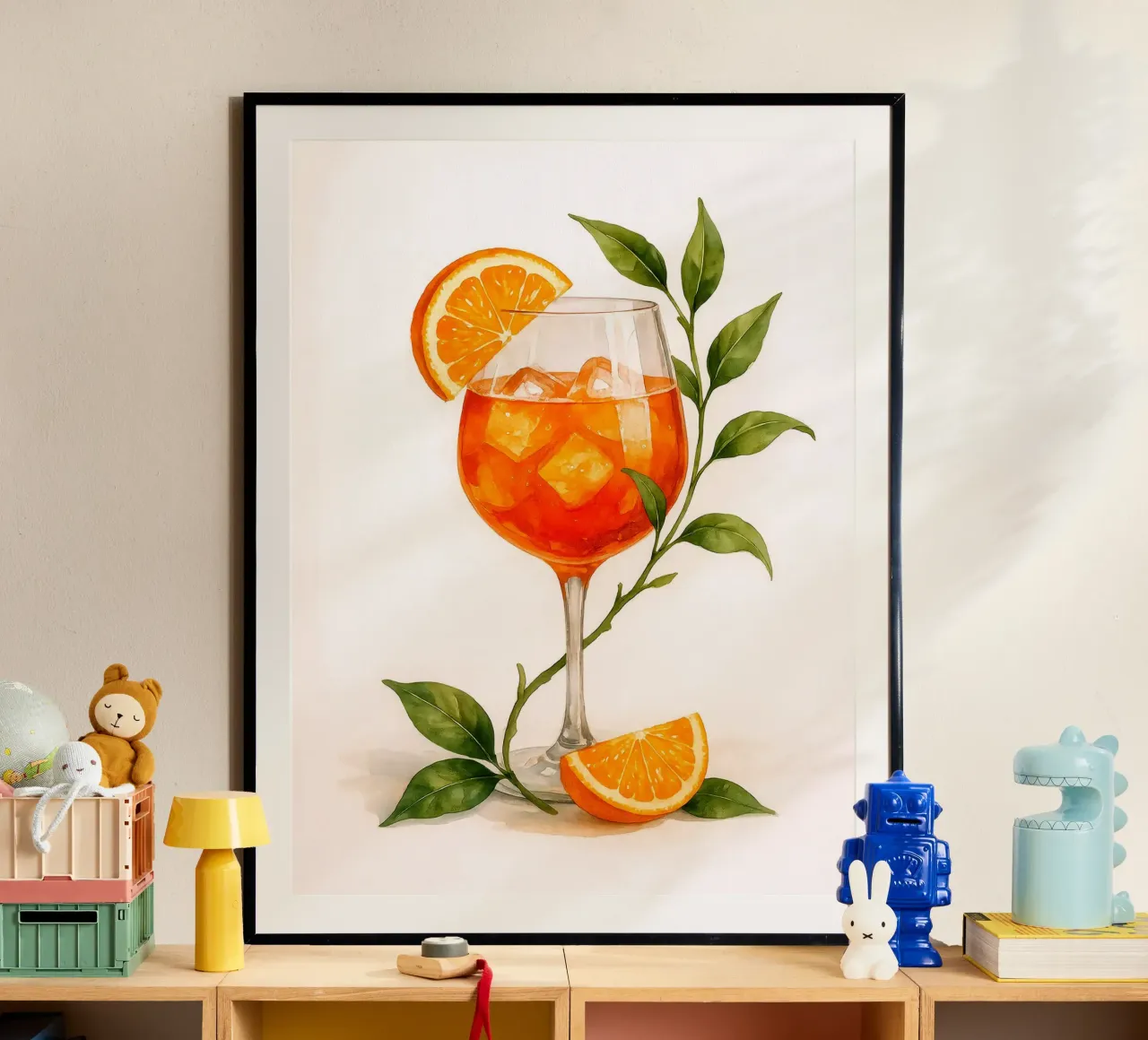 Bicchiere da spritz Aperol con foglie d'arancio - Acquerello vintage poster da Eldon S Kiser