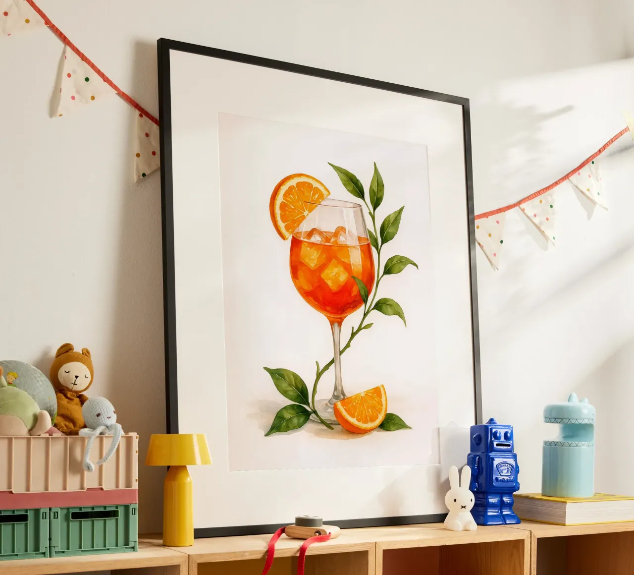 Bicchiere da spritz Aperol con foglie d'arancio - Acquerello vintage poster da Eldon S Kiser