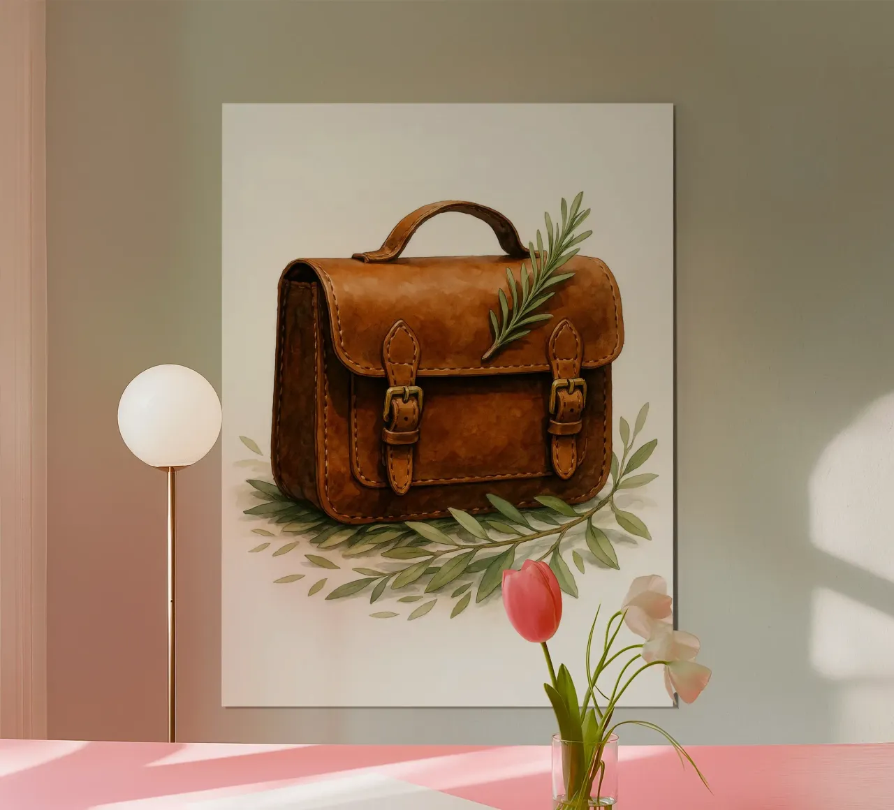 Borsa in pelle vintage con foglie di ulivo - Acquerello d'arte poster da Eldon S Kiser