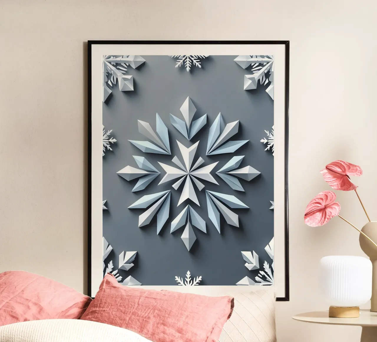 Fiocco di neve invernale poster con telaio in plastica da The Green Room
