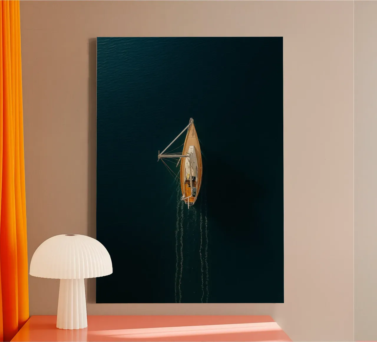 yacht sailing view retro photography canvas with Floater frame by viantishop