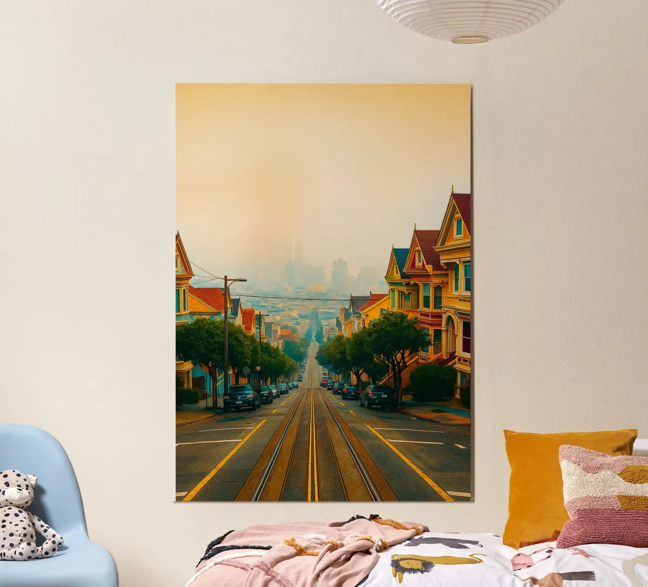 train trolley vue de la rue photographie rétro poster avec cadre en aluminium de viantishop