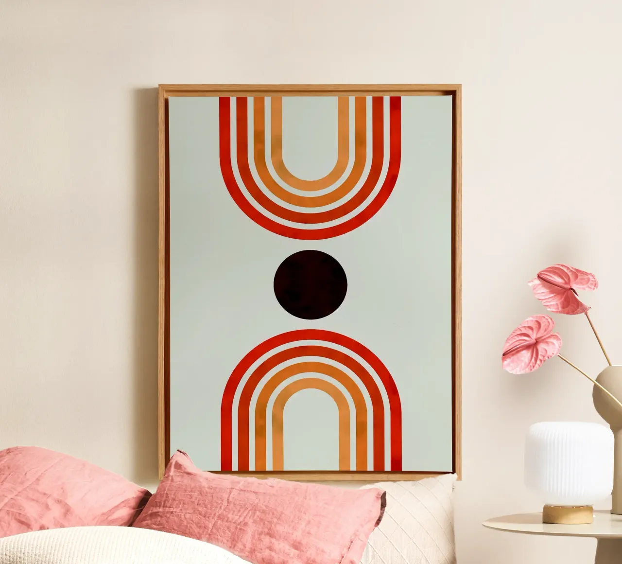 Geometric modern art canvas with Floater frame by Sven B Strauss