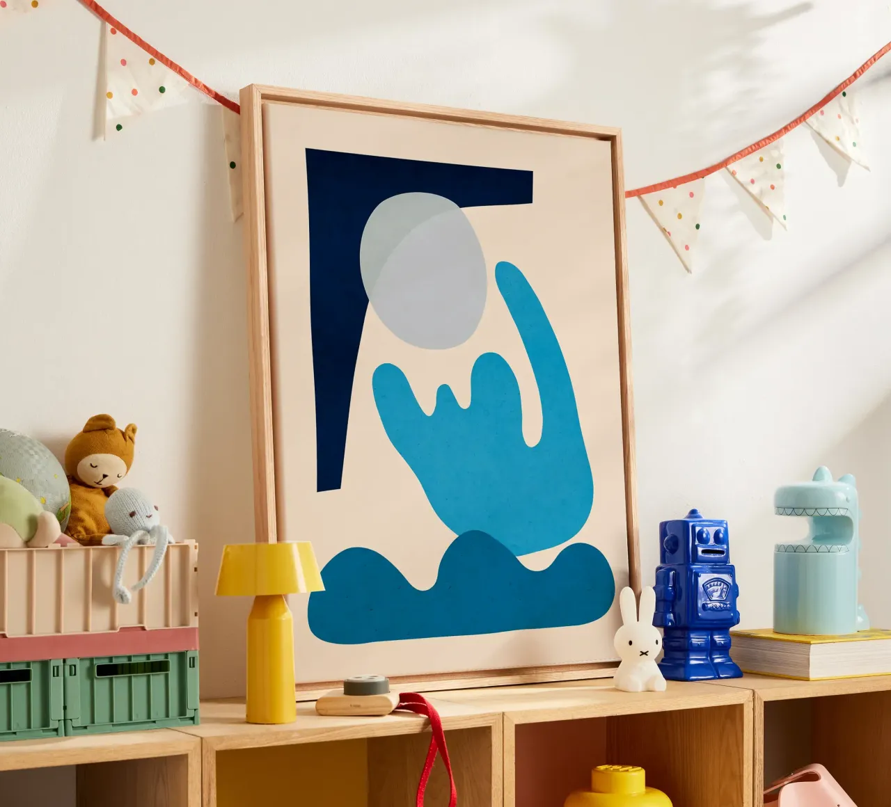 Abstract figures 3 canvas with Floater frame by Leon B Feierabend
