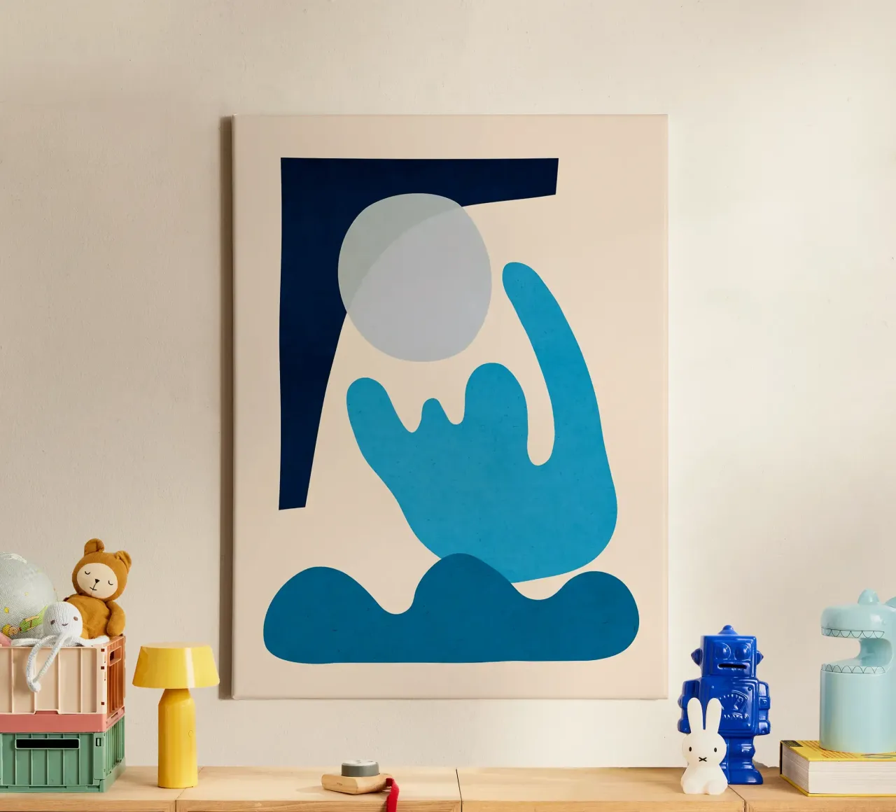 Abstract figures 3 canvas with Floater frame by Leon B Feierabend