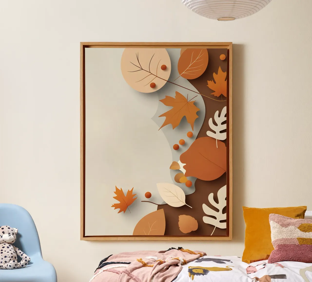 Abstract autumn leaf arrangement canvas with Floater frame by The Green Room