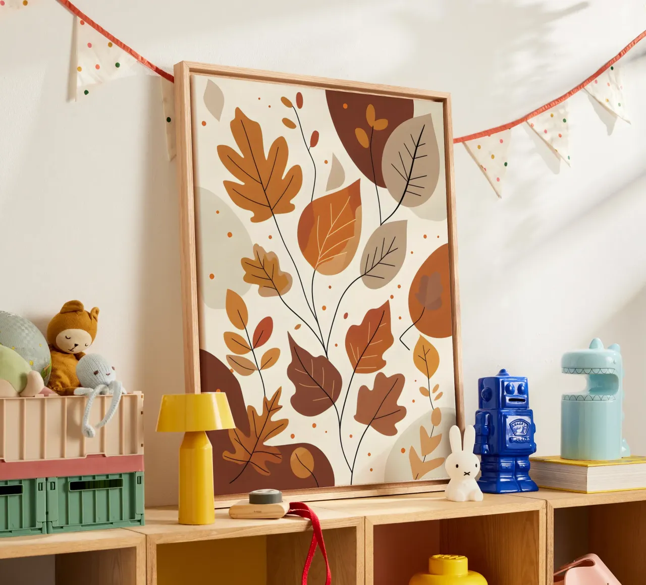 Abstract autumn leaf arrangement canvas with Floater frame by The Green Room