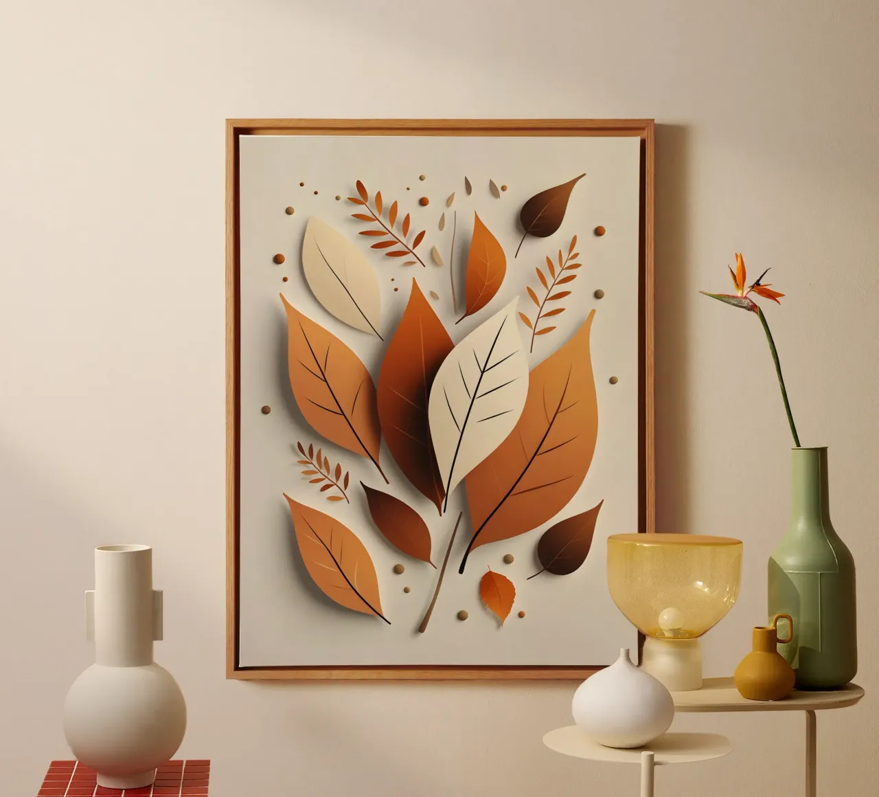 Abstract autumn leaf arrangement canvas with Floater frame by The Green Room