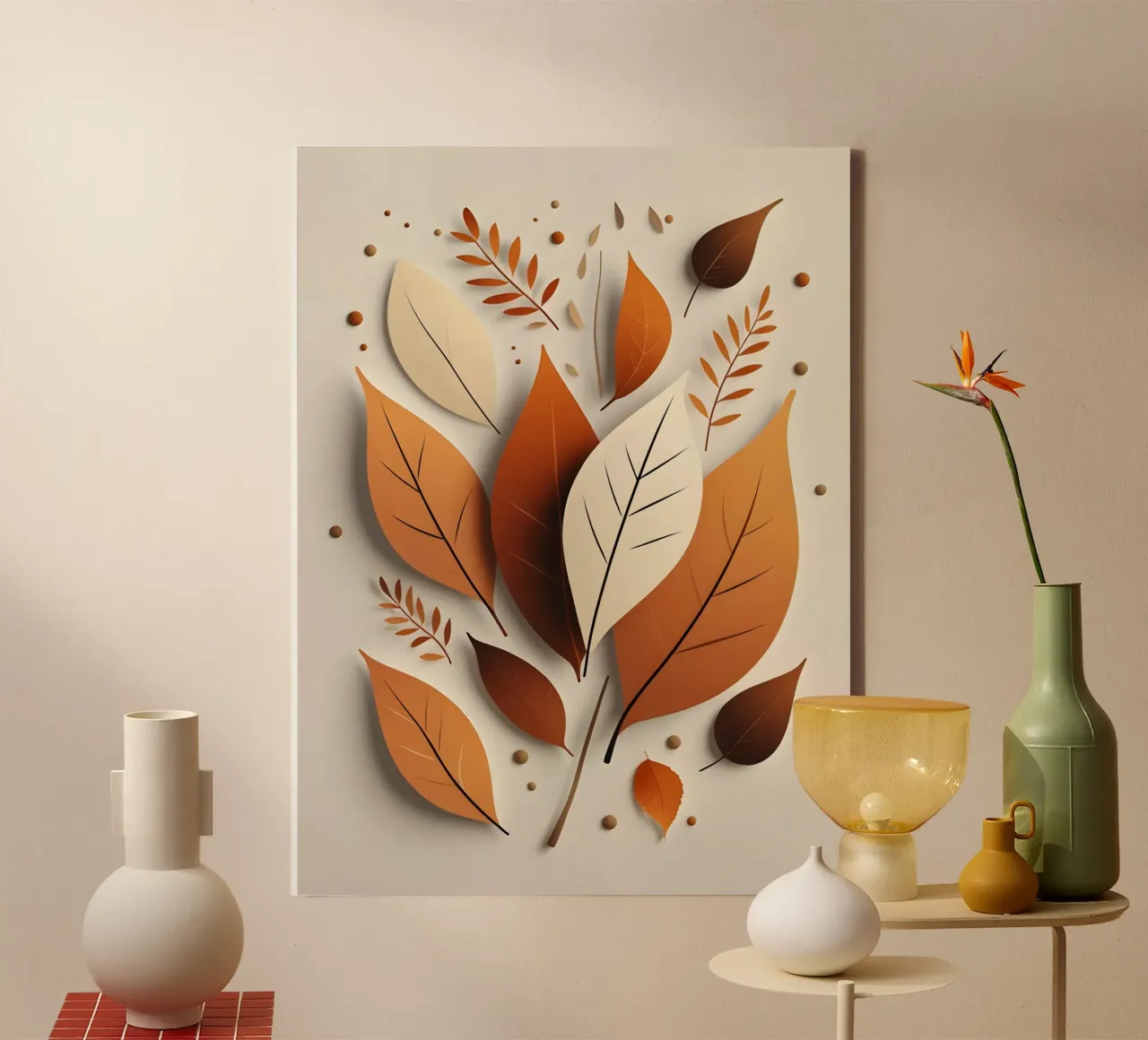Abstract autumn leaf arrangement canvas with Floater frame by The Green Room