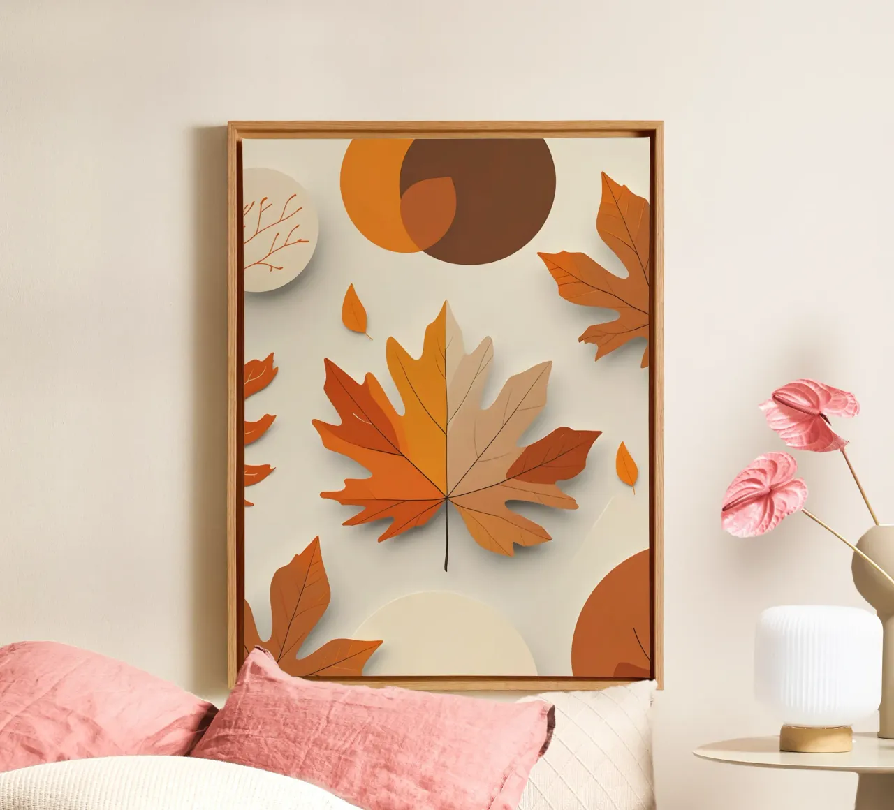 Abstract autumn leaf arrangement canvas with Floater frame by The Green Room
