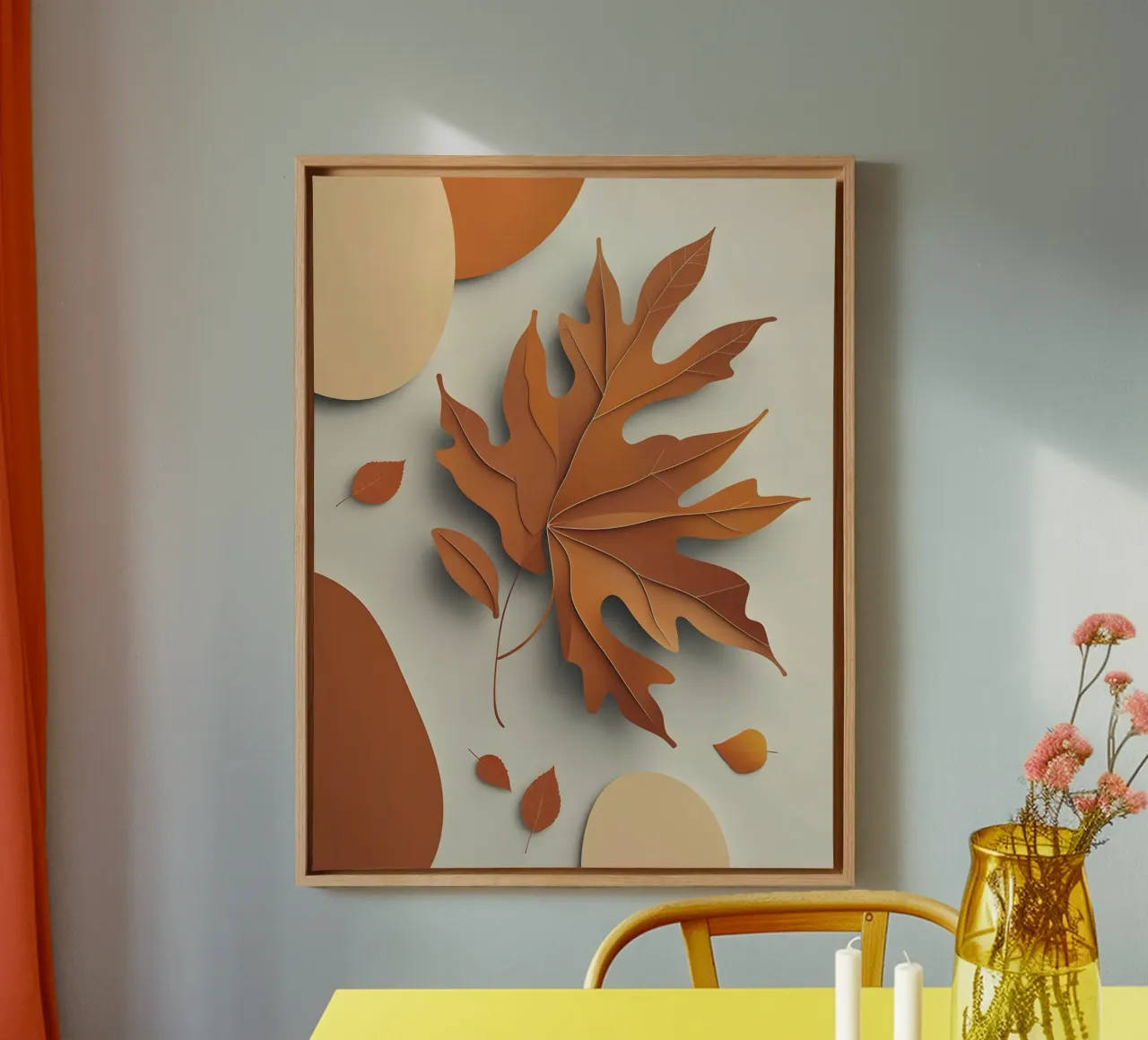 Abstract autumn leaf arrangement canvas with Floater frame by The Green Room