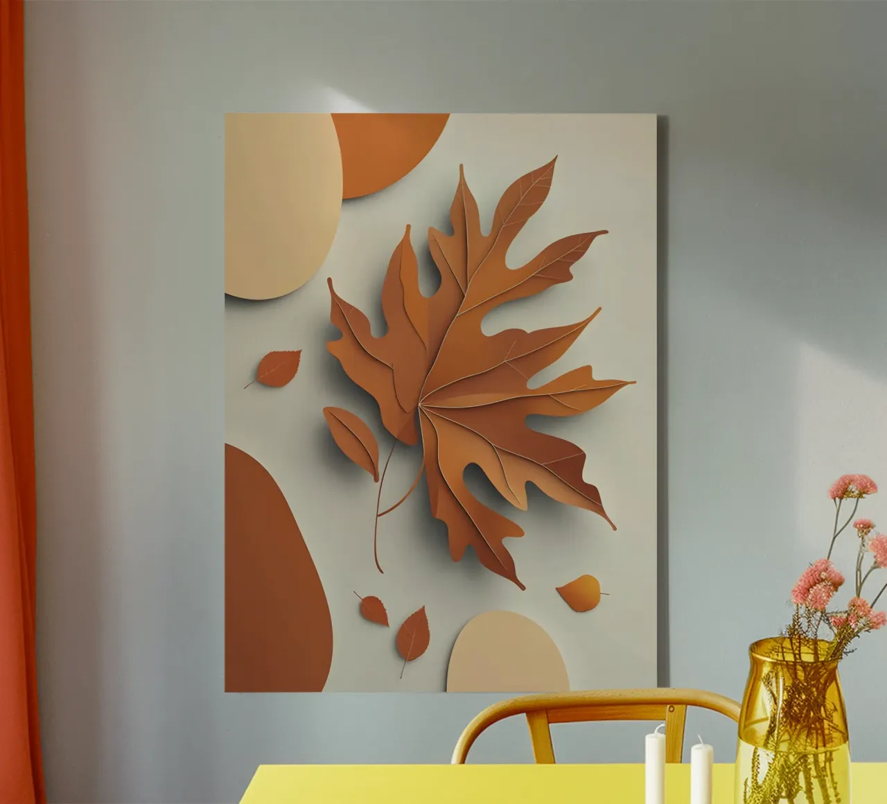 Abstract autumn leaf arrangement canvas with Floater frame by The Green Room